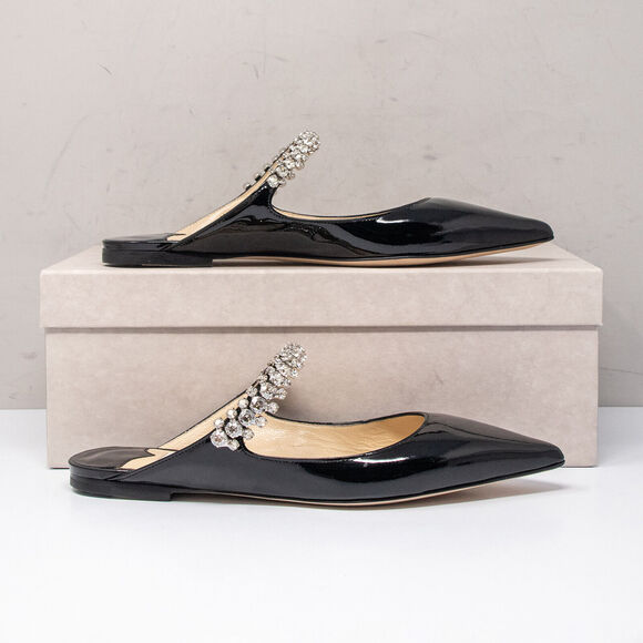 Jimmy Choo Bing Crystal Strap Patent Leather Flat Mules Size 6.5 US (36.5 EU) - Picture 2 of 9
